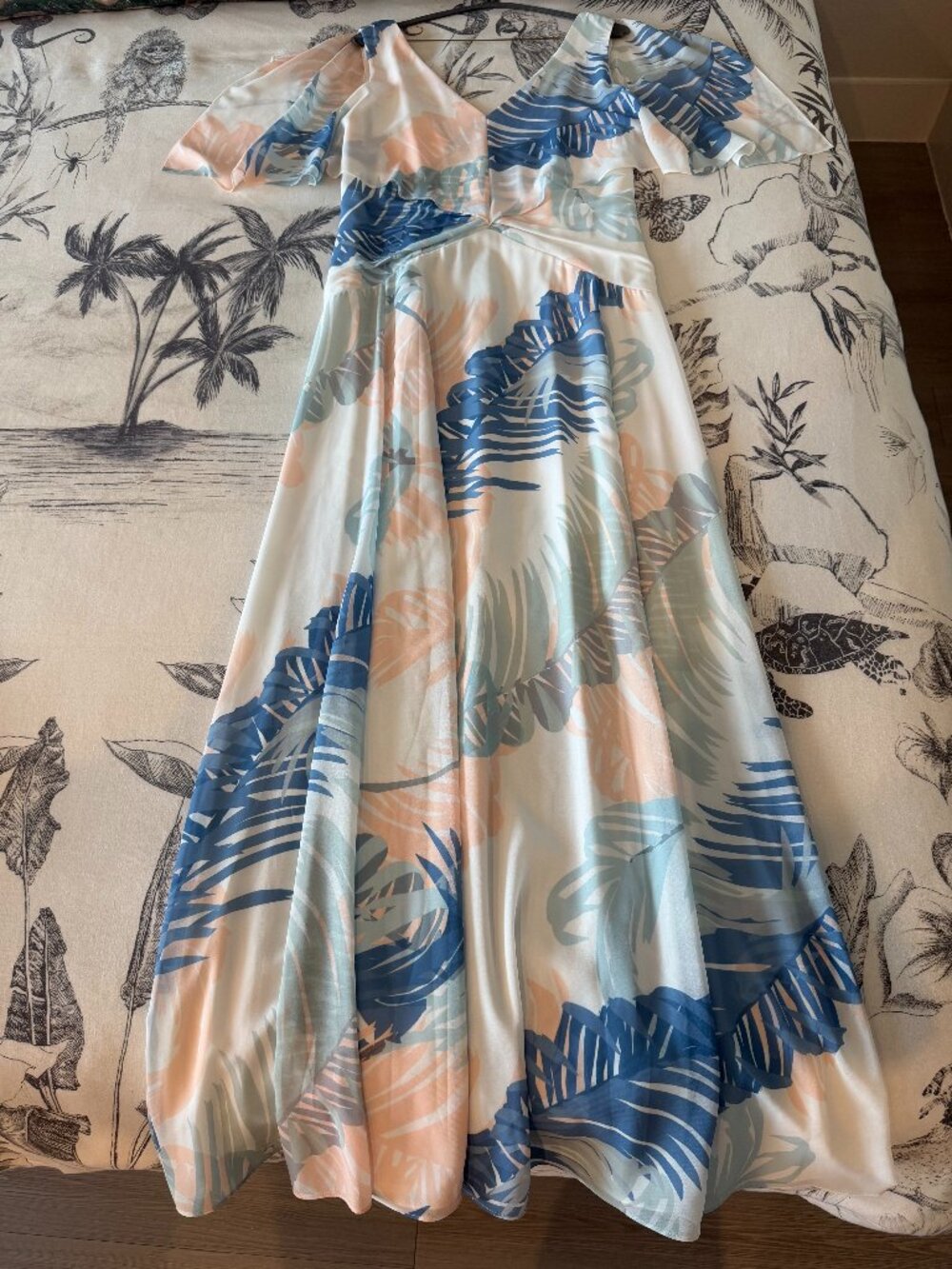 REISS Filo Maxi Dress Tropical Palm Print Sz 8